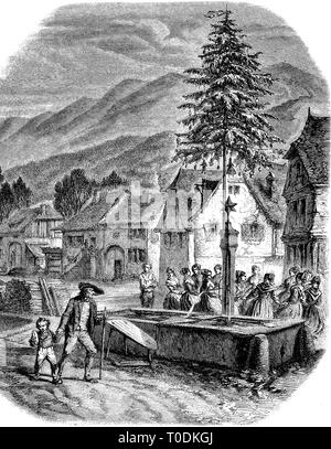 L'amélioration de la reproduction numérique, le jour de l'an dans les Vosges, village, France, woodprint original de th 19e siècle Banque D'Images