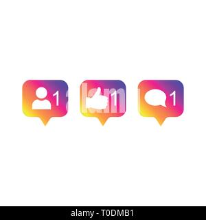 Les médias sociaux comme moderne 1, 1, 1 galet commentaire gradient couleur. Comme, adepte, bouton commentaire, icône, symbole, interface utilisateur, application, web. Vector illustration. Spe Illustration de Vecteur