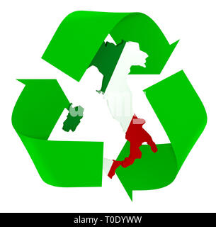 Symbole recyclage avec des cartes et des couleurs du drapeau italien, le vert, blanc et rouge, 3d illustration Banque D'Images