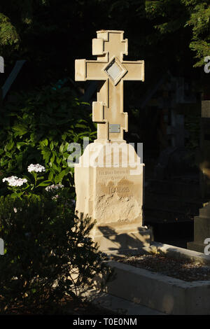 Tombe du général et historien militaire Russe Nikolai Golovine (1875-1944) au Cimetière Russe de Sainte-Geneviève-des-Bois (Cimetière Russe de Sainte-Geneviève-des-Bois) près de Paris, France. Général Golovine a été l'un des commandants militaires de l'armée impériale russe pendant la Première Guerre mondiale et de l'Armée de Sibérie pendant la guerre civile russe. Banque D'Images