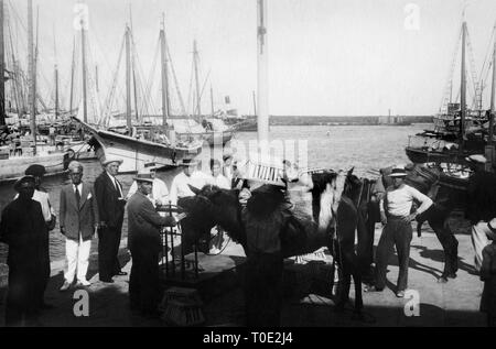 L'Europe, Italie, Sicile, Pantelleria, raisin pèse sur le port, 1920-30 Banque D'Images