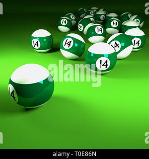 Boules de billard vert et blanc Nombre 14 Banque D'Images