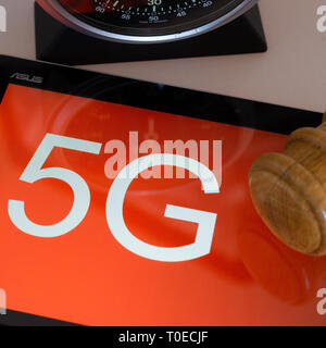 Mainz, Germany, March 19 2019: Symbolic picture for start of the 5G frequency auction. Banque D'Images