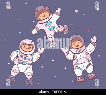 Les astronautes dans l'espace dessin illustration Banque D'Images