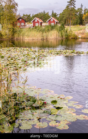 Maisons de vacances en bois rouge traditionnel en Suède Europe Banque D'Images