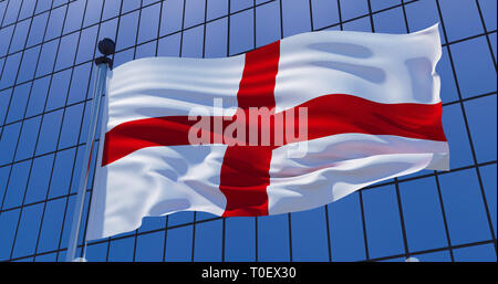 Drapeau de l'Angleterre sur fond de construction de gratte-ciel. 3d illustration Banque D'Images