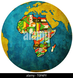 Globe carte avec une carte politique de l'Union africaine aux pays membres des frontières nationales et des drapeaux Banque D'Images