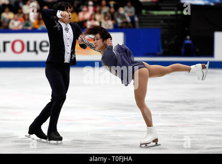 Saitama, Japon. Mar 20, 2019. Le système sui Wenjing (R) et Han Cong effectuer au cours de la compétition des couples programme court de 2019 ISU World Figure Skating Championships à Saitama Super Arena de Tokyo, Japon, le 20 mars 2019. Credit : Wang Lili/Xinhua/Alamy Live News Banque D'Images