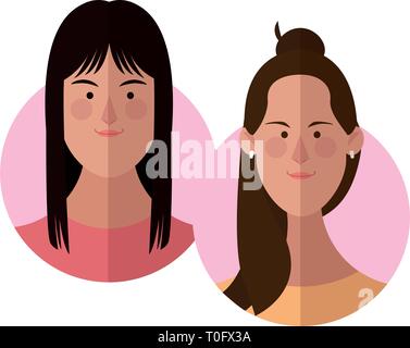 Couple d'amis femmes face colorée Illustration de Vecteur