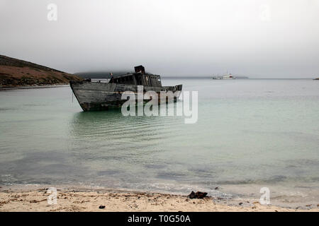 Nouvelle île Îles Falkland, naufragés en bateau bay Banque D'Images