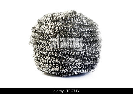 Acier inoxydable scourer sur fond blanc Banque D'Images