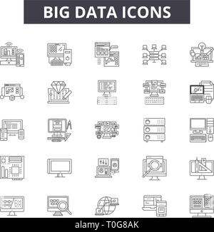 Icônes de ligne de big data pour le web et les terminaux mobiles. Signes d'avc modifiable. Illustrations résumé du concept de big data Illustration de Vecteur