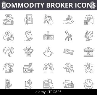 Commodity broker icônes de ligne pour le web et les terminaux mobiles. Signes d'avc modifiable. Commodity broker résumé du concept illustrations Illustration de Vecteur