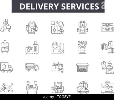 Services de livraison les icônes de la ligne pour le web et les terminaux mobiles. Signes d'avc modifiable. Services de livraison résumé du concept illustrations Illustration de Vecteur