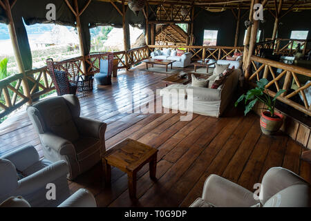 L'intérieur de cratère Safari Lodge situé à proximité de la forêt de Kibale National Park dans le sud-ouest de l'Ouganda, l'Afrique de l'Est Banque D'Images