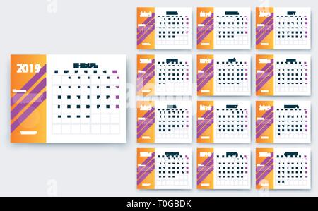 Simple calendrier 2019 yesr, Stock vector eps conception10. Illustration de Vecteur