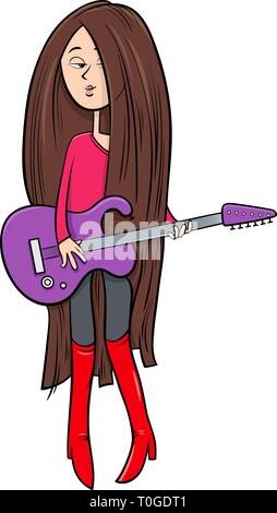 Cartoon Illustration de Teen Girl avec guitare électrique Illustration de Vecteur