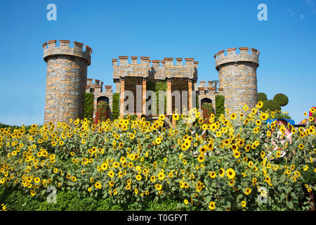 Réplique du Château Disney couverte de fleurs, Dubaï Miracle Jardin Un jardin de fleurs, Dubailand, Dubaï, Emirats Arabes Unis. Banque D'Images