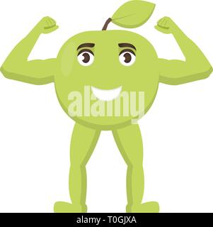 L'icône Apple de solides, des fruits avec un sourire sur son visage, des aliments sains en caractère style cartoon Illustration de Vecteur