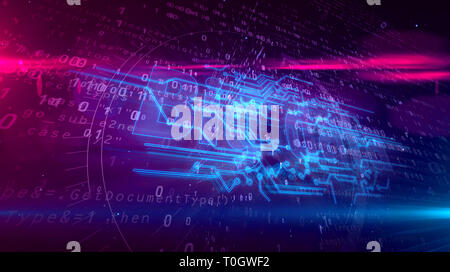 L'analyse des Big Data et de l'informatique numérique 3D illustration. Technologie concept abstrait sur fond binaire. Banque D'Images