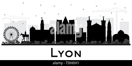 Lyon France Ville Silhouette aux bâtiments noir isolé sur blanc. Vector Illustration. Les voyages d'affaires et de concept. Illustration de Vecteur