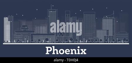 Contours Phoenix Arizona City Skyline avec les bâtiments blancs. Vector Illustration. Les voyages d'affaires et le concept d'architecture moderne. Phoenix. Illustration de Vecteur