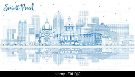 Contours Saint Paul Minnesota City Skyline avec bâtiments bleu et de réflexions. Vector Illustration. Voyages et Tourisme Concept. Illustration de Vecteur