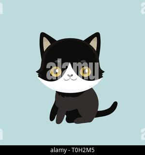 Cute cartoon chat noir avec de grands yeux. Illustration de Vecteur