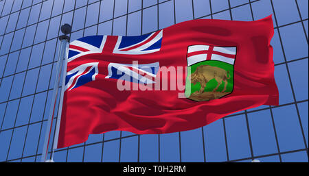 Drapeau du Manitoba sur l'arrière-plan de construction de gratte-ciel. Le Canada. Toronto, Ottawa, Vancouver, Winnipeg. Concept d'entreprise. 3d illustration Banque D'Images