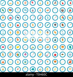100 icônes de l'intérieur, de style cartoon Illustration de Vecteur