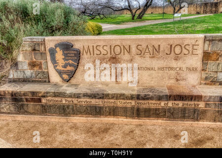 Sentier de la Mission de San Antonio - Mission San Jose y San Miguel de Aguayo Banque D'Images