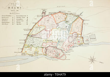 Plan de Delhi, Inde, Asie, 1857 Banque D'Images