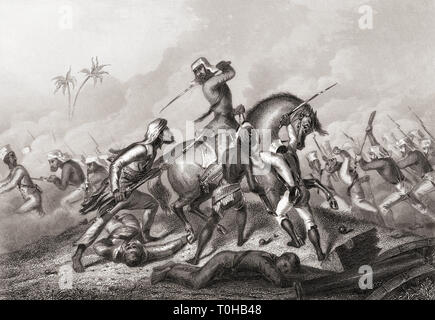 Colonne Havelocks attaquant les mutins avant Cawnpore, Inde, 1857 gravure gravure mutinerie indienne Inde Sepoy Grande rébellion mutinerie du Bengale mutinerie bleue soulèvement national première Guerre d'indépendance Banque D'Images