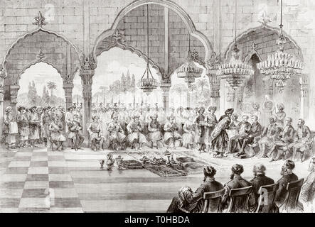 Réception pour le gouverneur général de l'Inde par Rajah de Lucknow en 1868 vieux millésime 1800s gravure indienne Banque D'Images