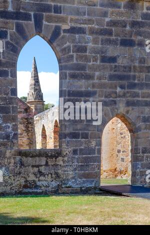 L'église de condamner, jamais consacrée, est un bâtiment emblématique dans le musée en plein air du site historique de Port Arthur. Banque D'Images