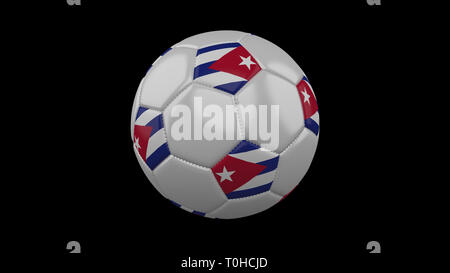 Ballon de soccer avec les couleurs du drapeau Cuba tourne sur fond noir, 3D Rendering Banque D'Images