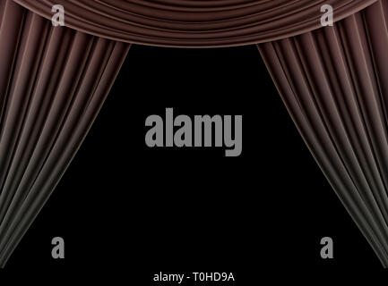 La beauté d'un rideau de théâtre classique isolé sur fond noir. 3D render Banque D'Images