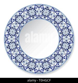 Plaque décorative bleu avec motif dans un style oriental. Un ornement circulaire pour votre conception. Vector illustration. Illustration de Vecteur