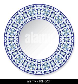 Plaque décorative bleu avec motif dans un style oriental. Un ornement circulaire pour votre conception. Vector illustration. Illustration de Vecteur