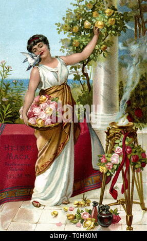 Des cosmétiques, des parfums, des fleurs rose femme, la publicité pour le parfum fabrication Mack à Ulm, Allemagne, vers 1898, Additional-Rights Clearance-Info-Not-Available- Banque D'Images