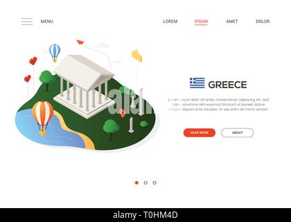 Visiter la Grèce moderne et colorée - Bannière web isométrique Illustration de Vecteur