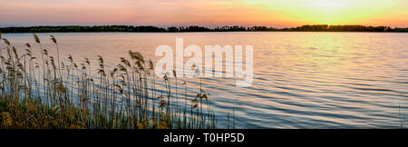 Coucher de soleil sur un lac près de Kiev, Ukraine. Banque D'Images