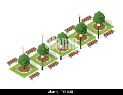 Arbres d'un banc de parc Illustration de Vecteur