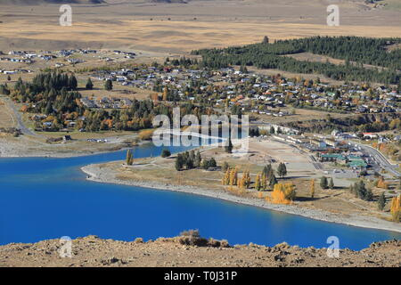 Le lac Tekapo du Mont John, Mackenzie Country, Canterbury, Nouvelle-Zélande Banque D'Images