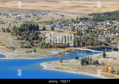 Le lac Tekapo du Mont John, Mackenzie Country, Canterbury, Nouvelle-Zélande Banque D'Images