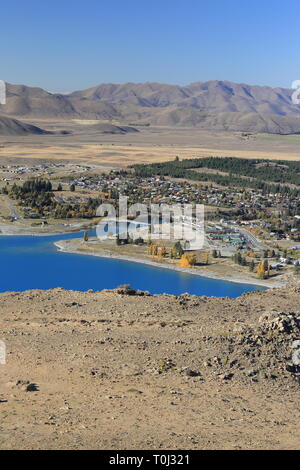 Le lac Tekapo du Mont John, Mackenzie Country, Canterbury, Nouvelle-Zélande Banque D'Images