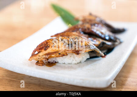 Close up of Sushi Unagi anguille du Japon ensemble. Japan food concept dans la nourriture japonaise restaurant. Banque D'Images