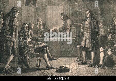 Une réunion de la Royal Society en Crane Court, Fleet Street, Londres, 18e siècle, (c1880). Créateur : Inconnu. Banque D'Images
