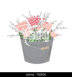 Bouquet de fleurs de printemps dans la benne isolé sur fond blanc. Vector illustration. Illustration de Vecteur