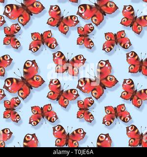 Modèle transparent avec papillons rouges Banque D'Images